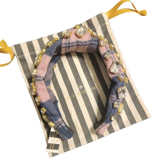 New Lele Sadoughi Plaid Knot Headband – Cotton Candy Pink Blue Crystals - Picture 4 of 4